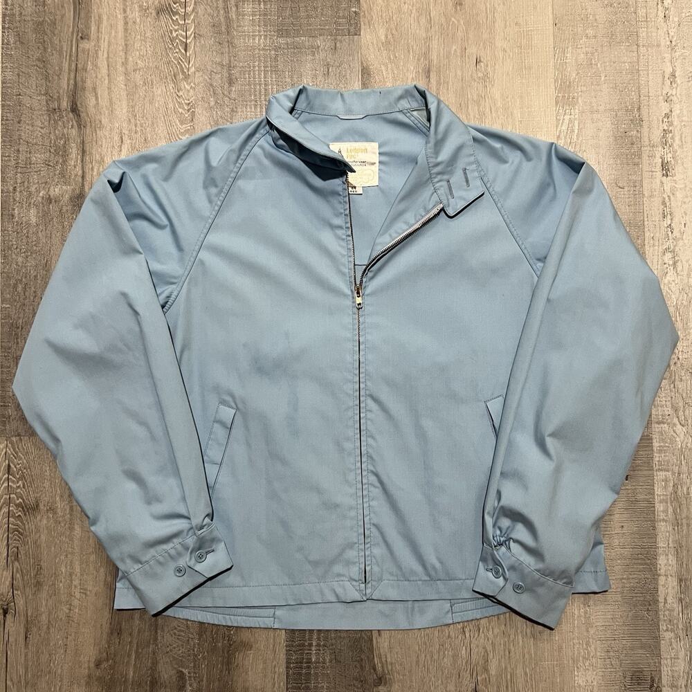 London Fog VTG Bomber Jacket Mens 44 Baby Blue Cotton Harrington Preppy Jacket
